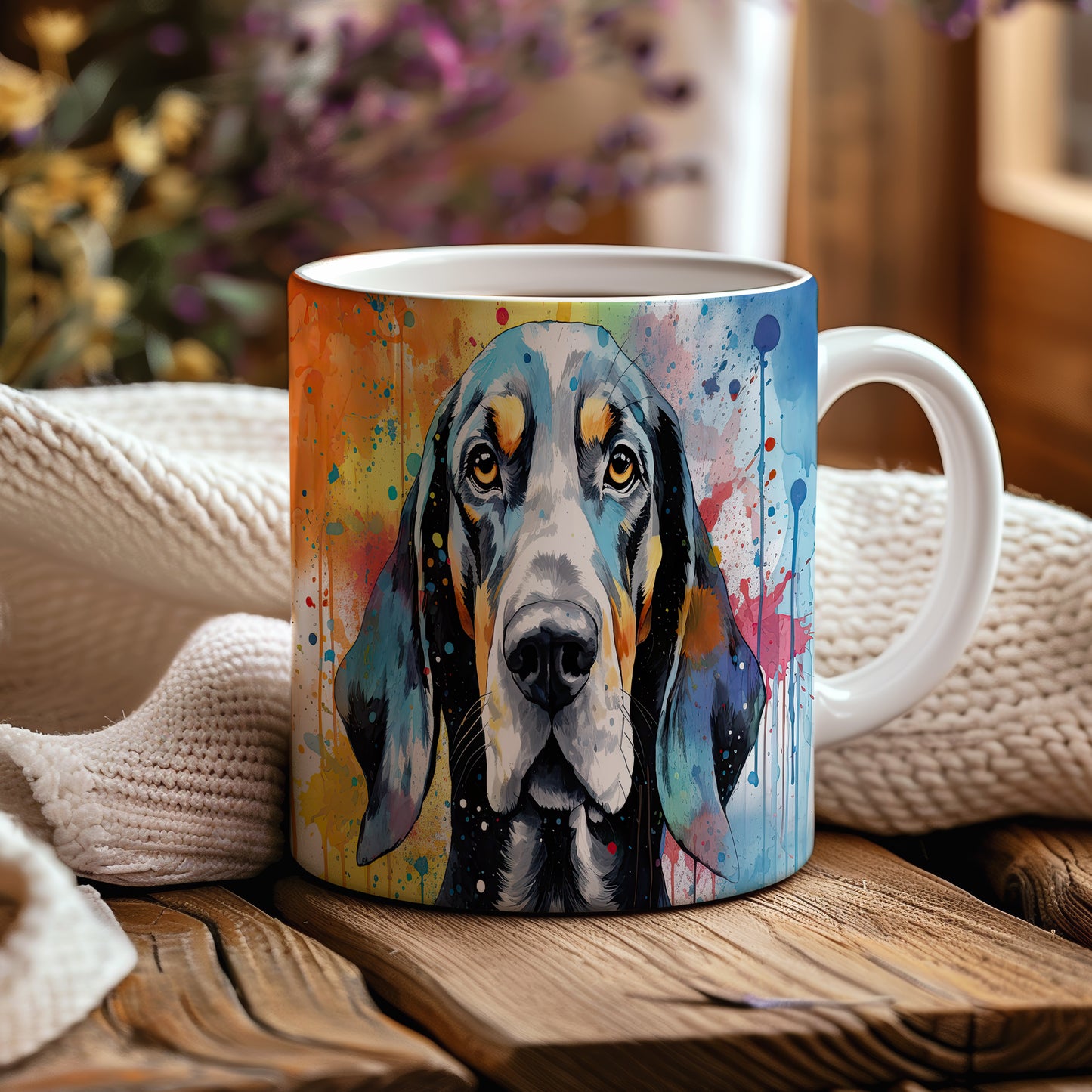 Hrnek s coonhound v uměleckém stylu