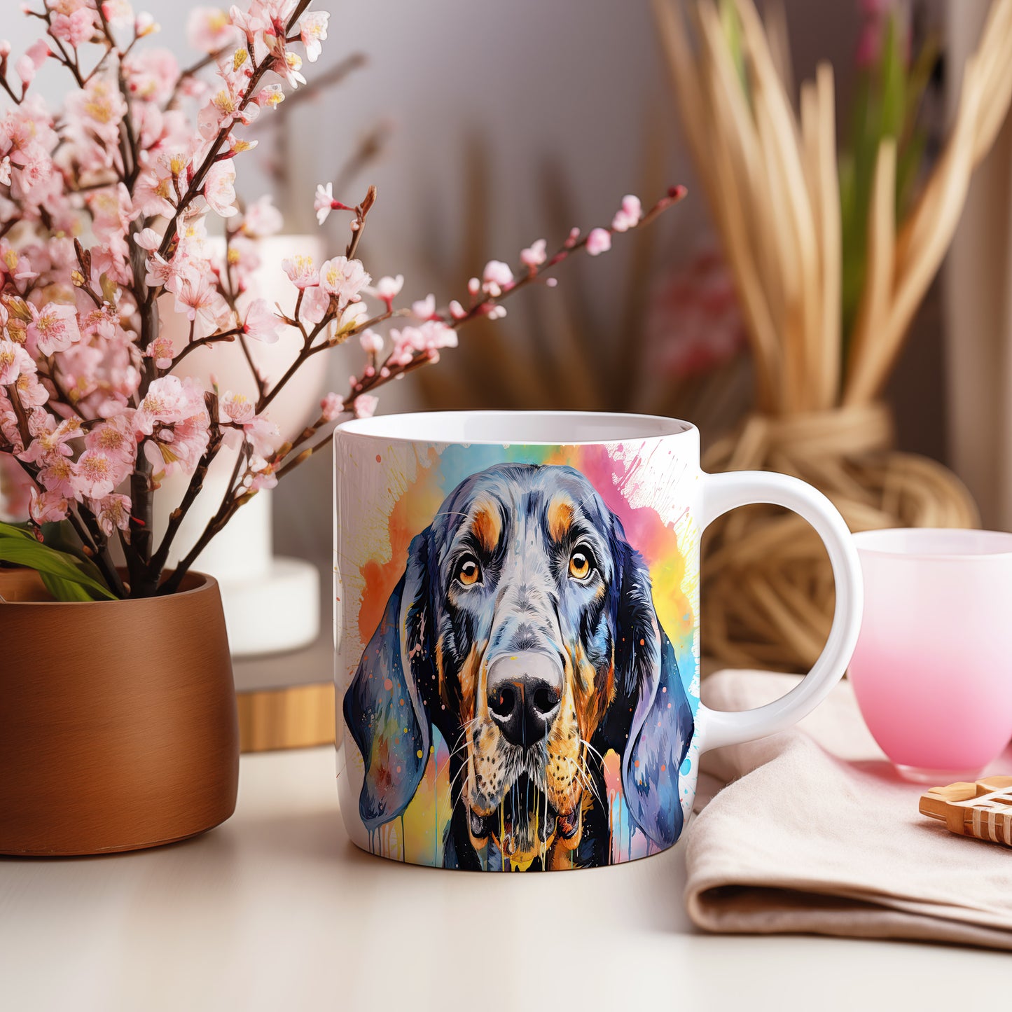 Hrnek s uměleckým portrétem coonhound