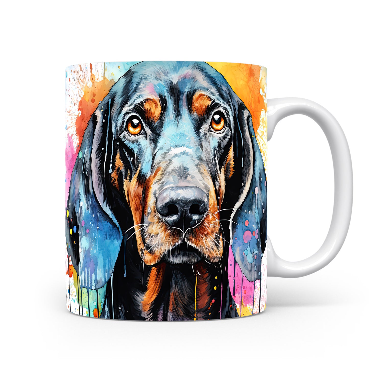 Hrnek s coonhound a barevným uměním