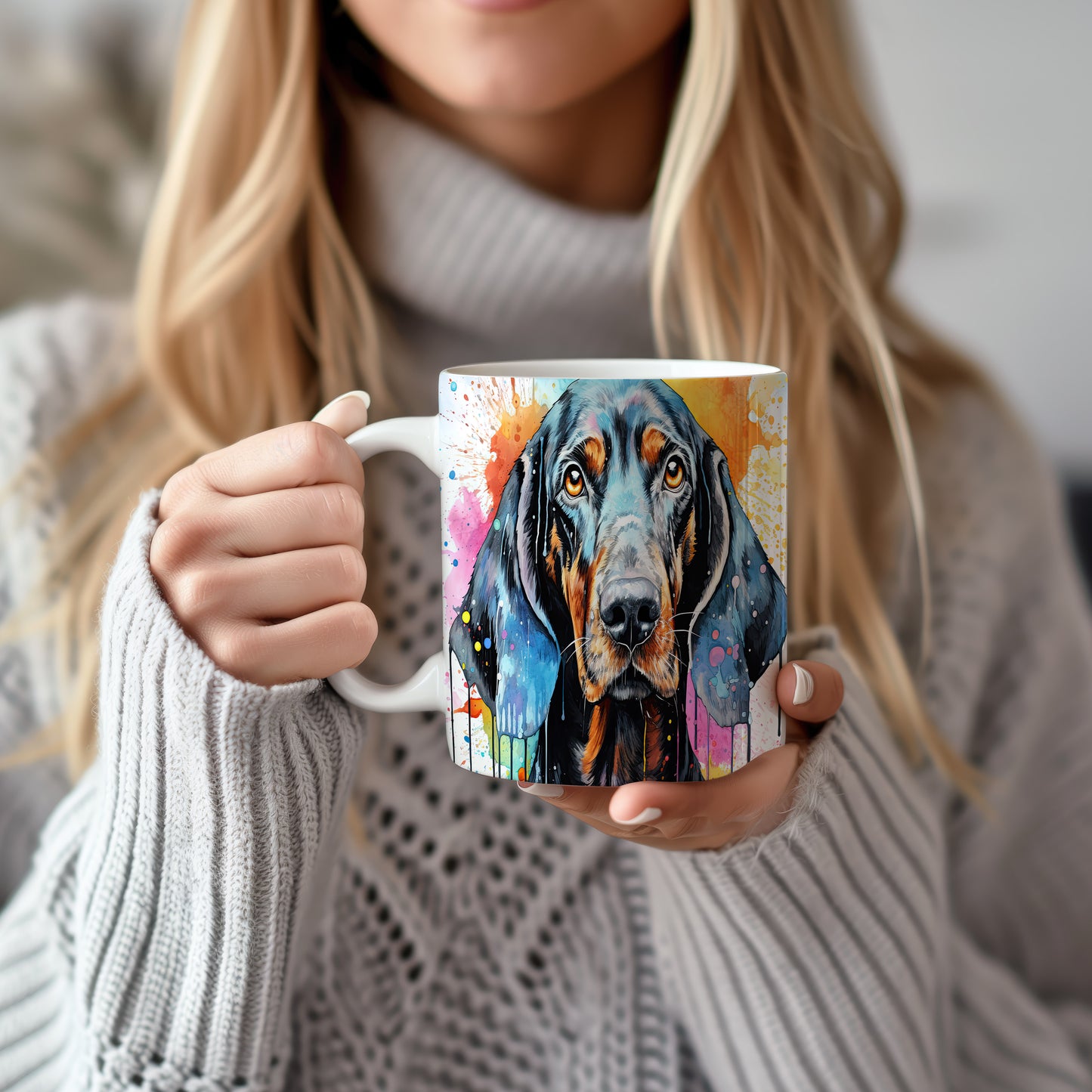 Hrnek s coonhound a barevným uměním