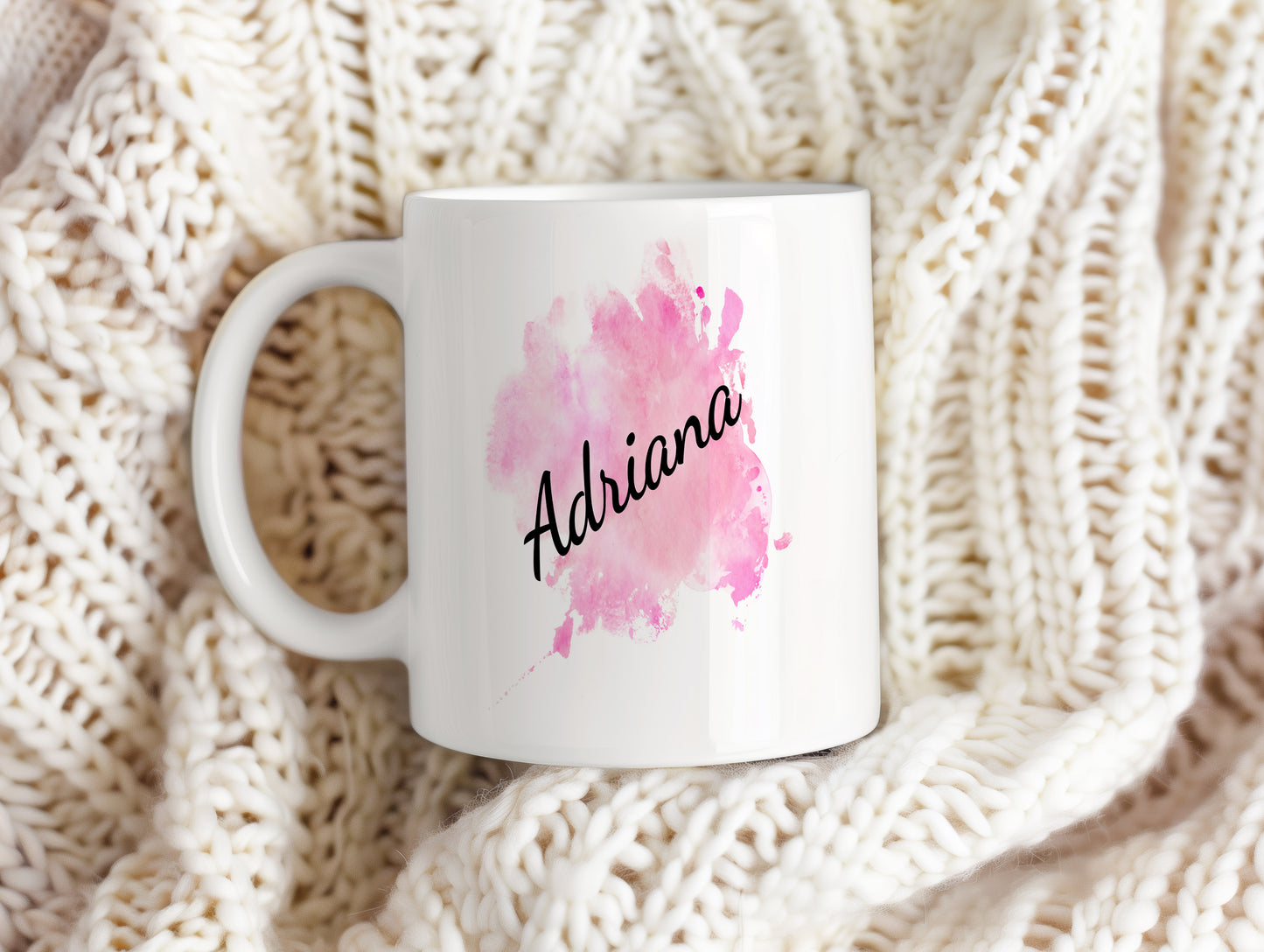 Hrnek se jménem Adriana – růžový akvarel