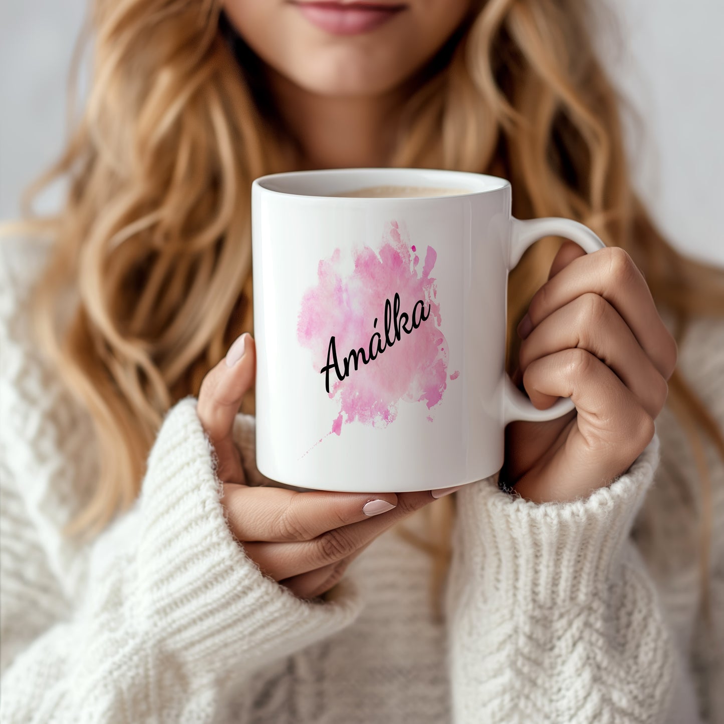 Hrnek se jménem Amálka – růžový akvarel