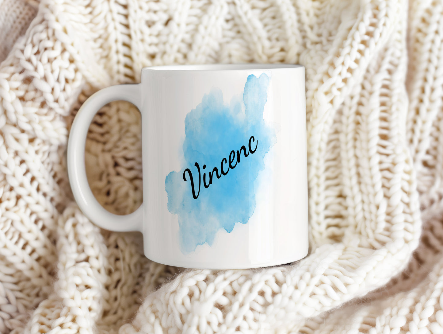 Hrnek se jménem Vincenc – modrý akvarel