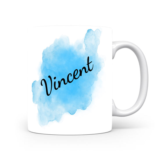 Hrnek se jménem Vincent | Modrý akvarelový hrnek
