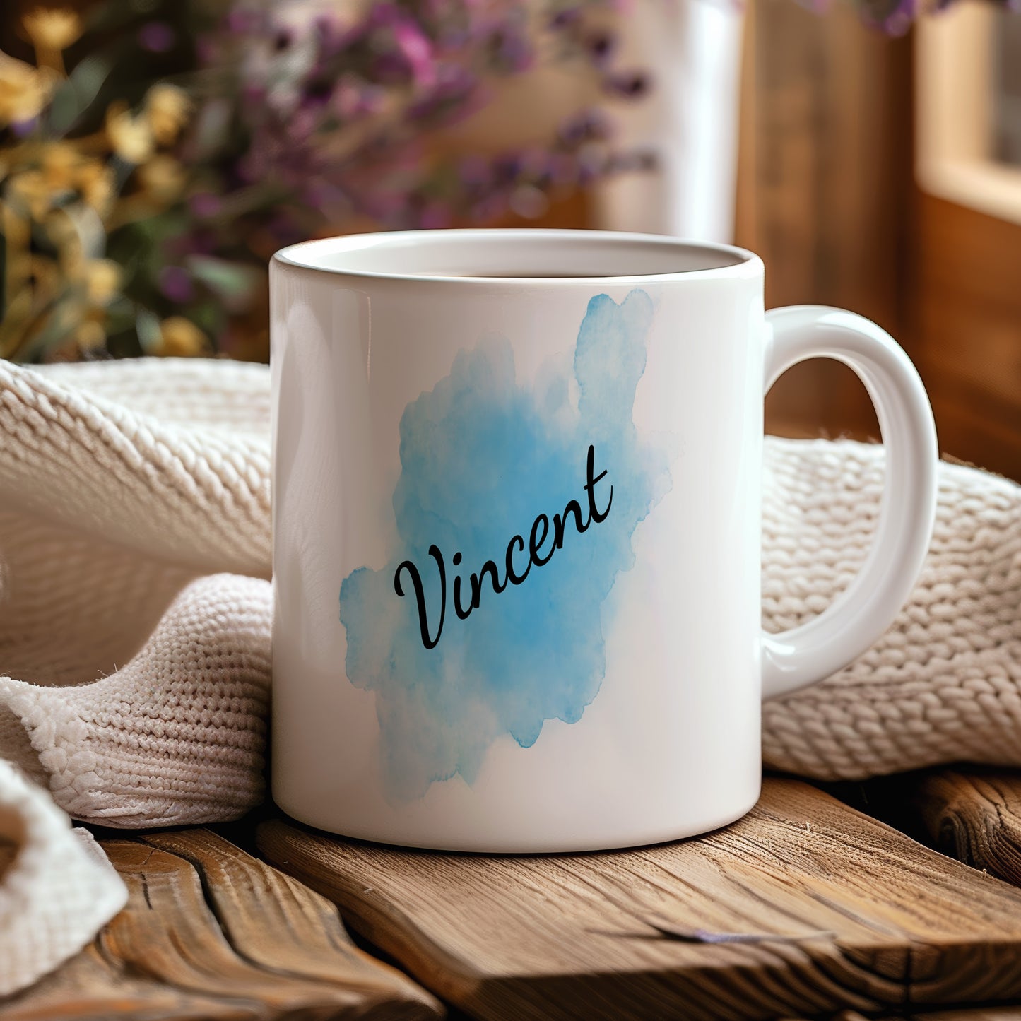 Hrnek se jménem Vincent – modrý akvarel