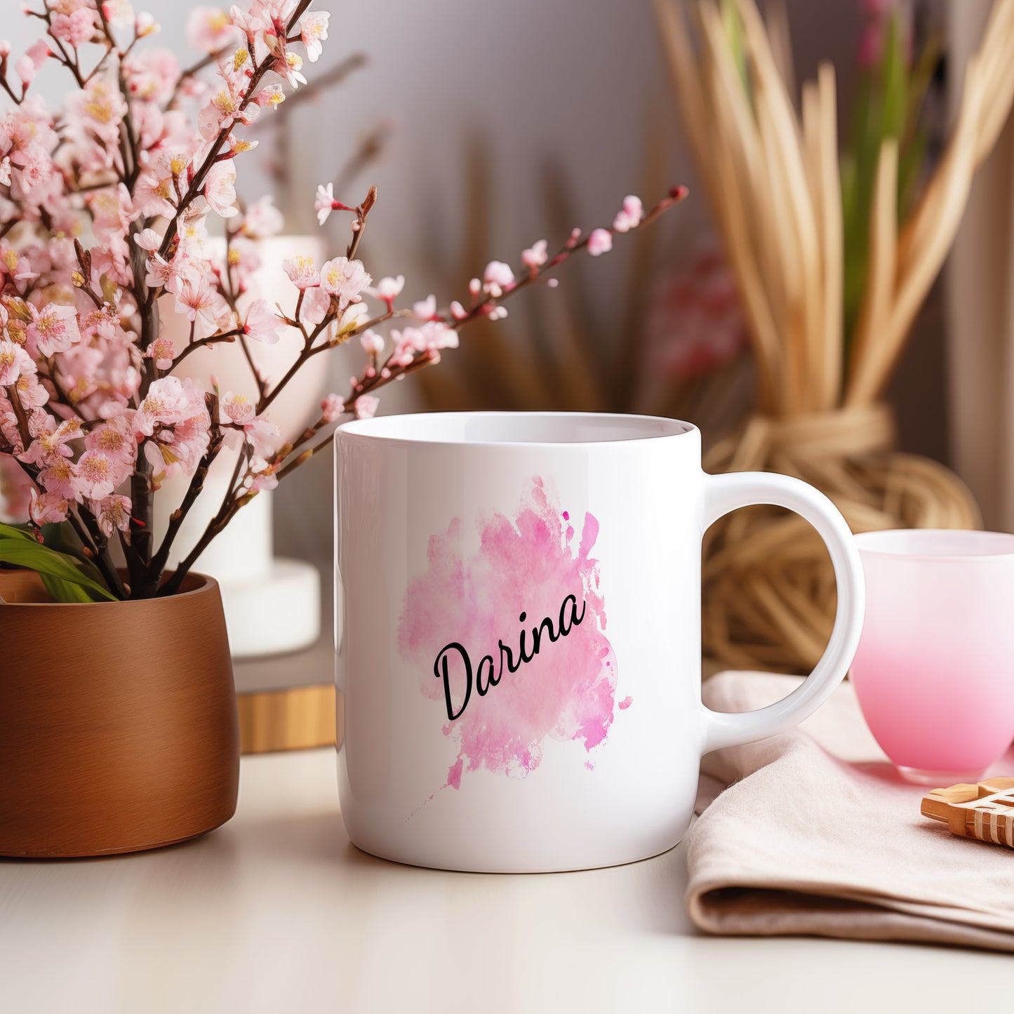 Hrnek se jménem Darina – růžový akvarel