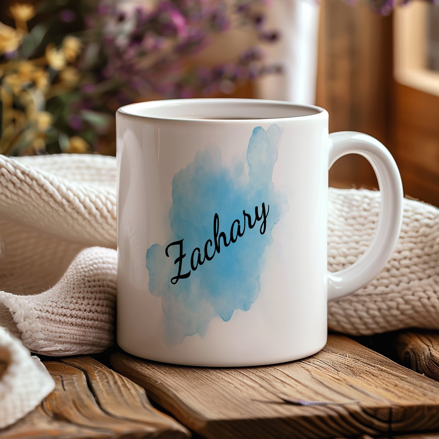 Hrnek se jménem Zachary – modrý akvarel