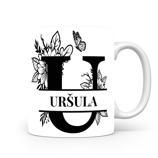 Hrnek se jménem URŠULA | Květinový monogram