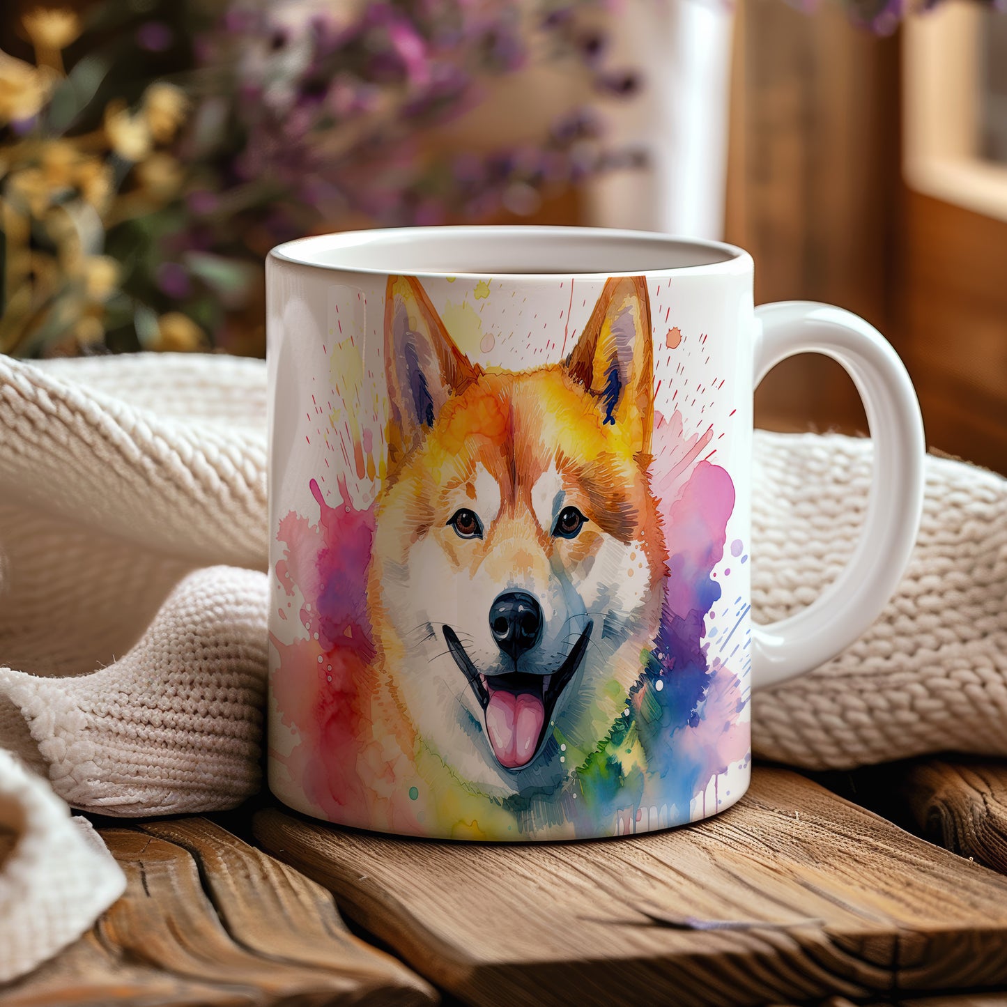 Hrnek s roztomilým akita psem