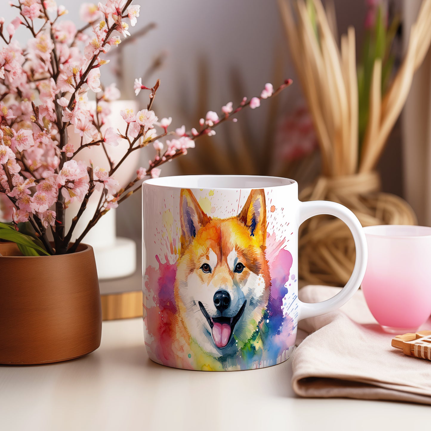 Hrnek s roztomilým akita psem