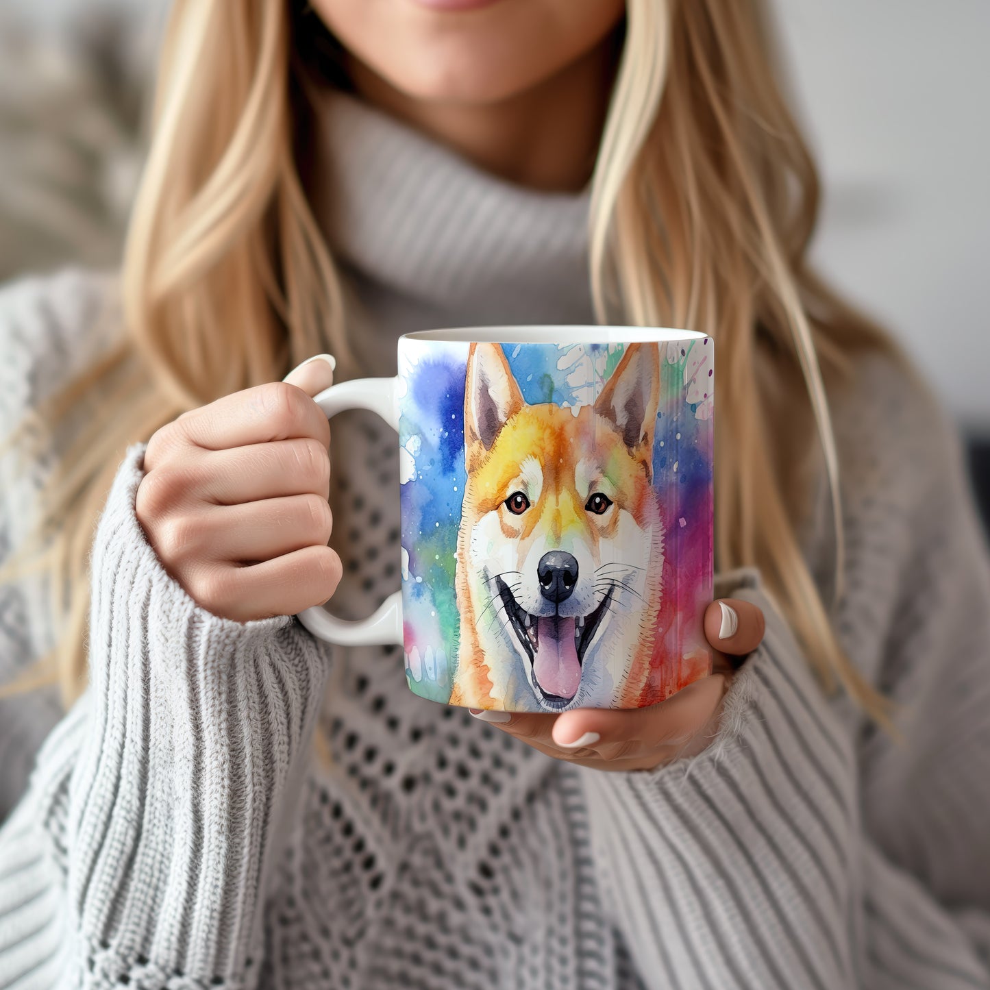 Hrnek s veselým obličejem shiba inu