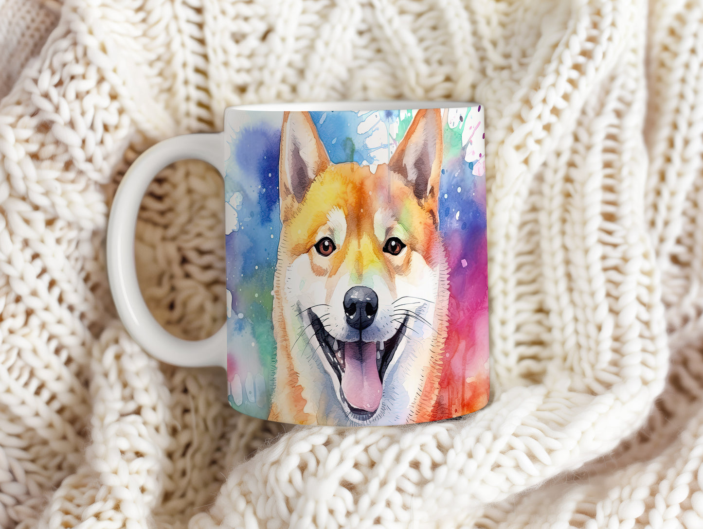 Hrnek s veselým obličejem shiba inu