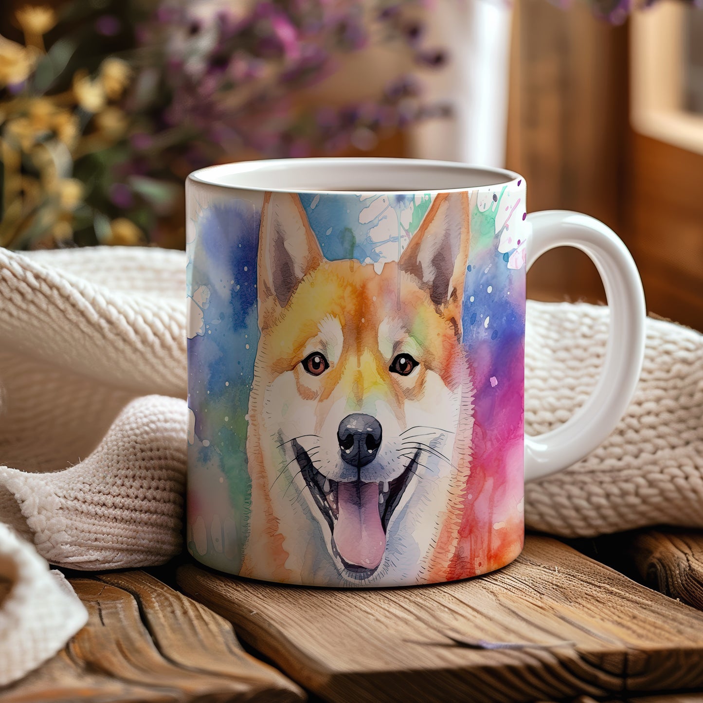 Hrnek s veselým obličejem shiba inu