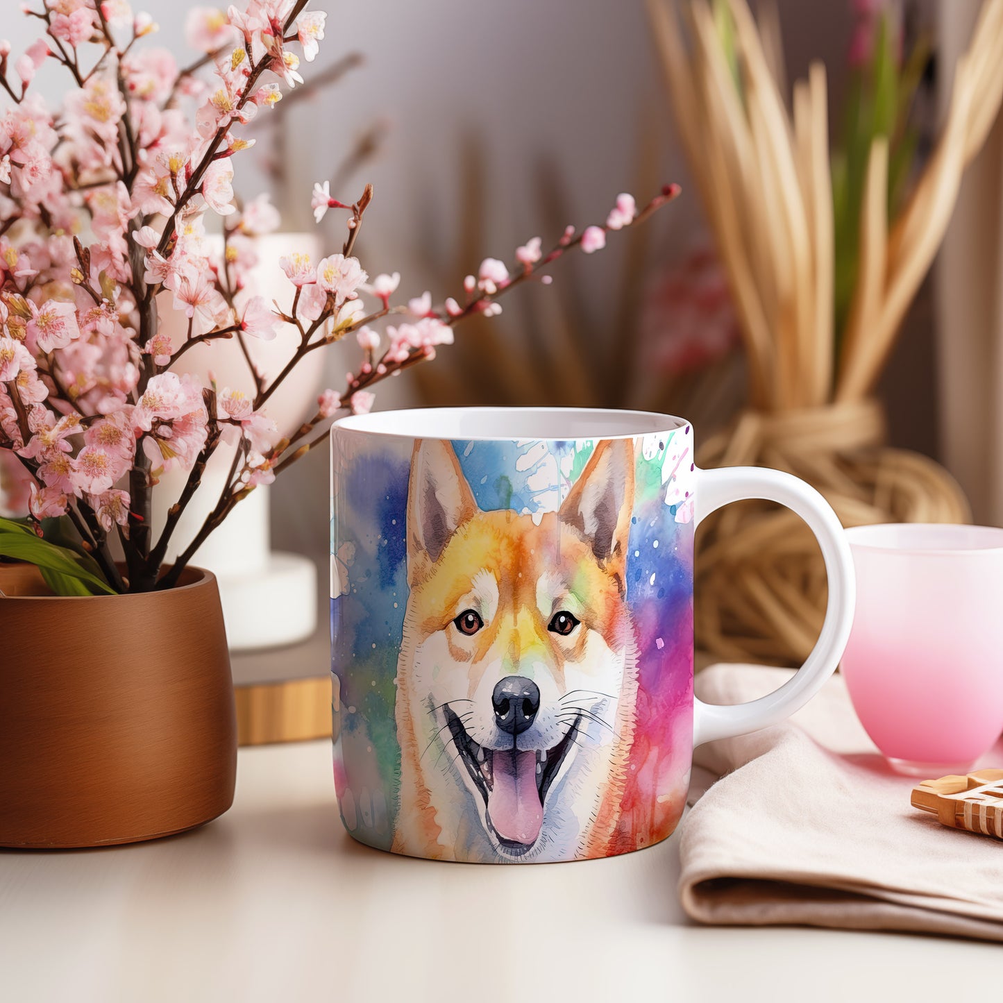 Hrnek s veselým obličejem shiba inu