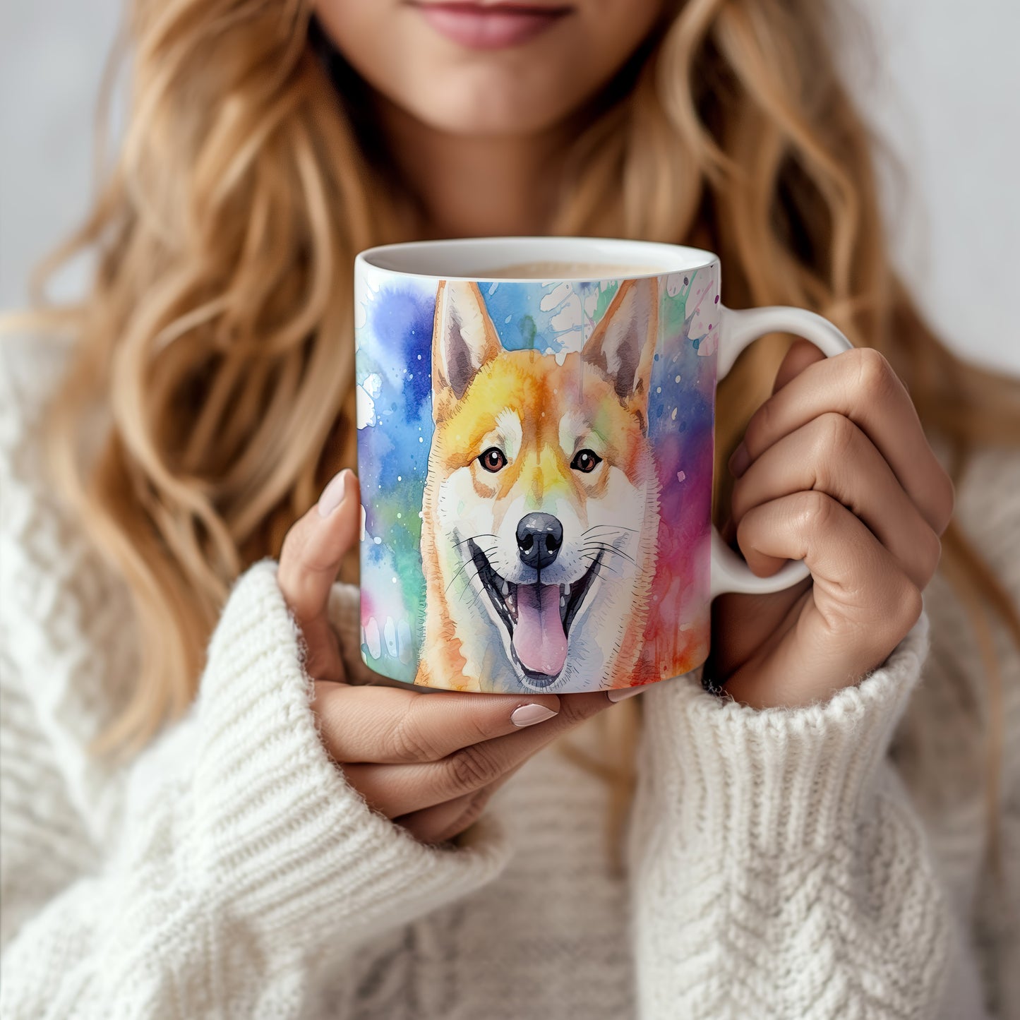 Hrnek s veselým obličejem shiba inu