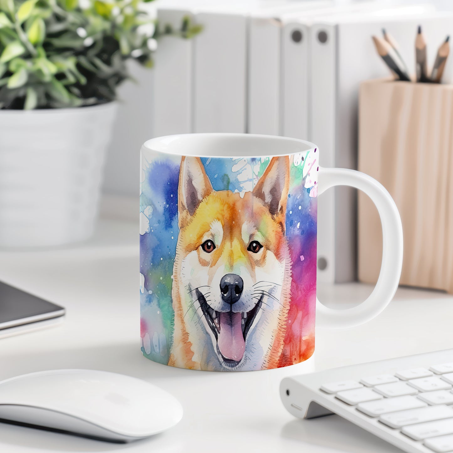 Hrnek s veselým obličejem shiba inu