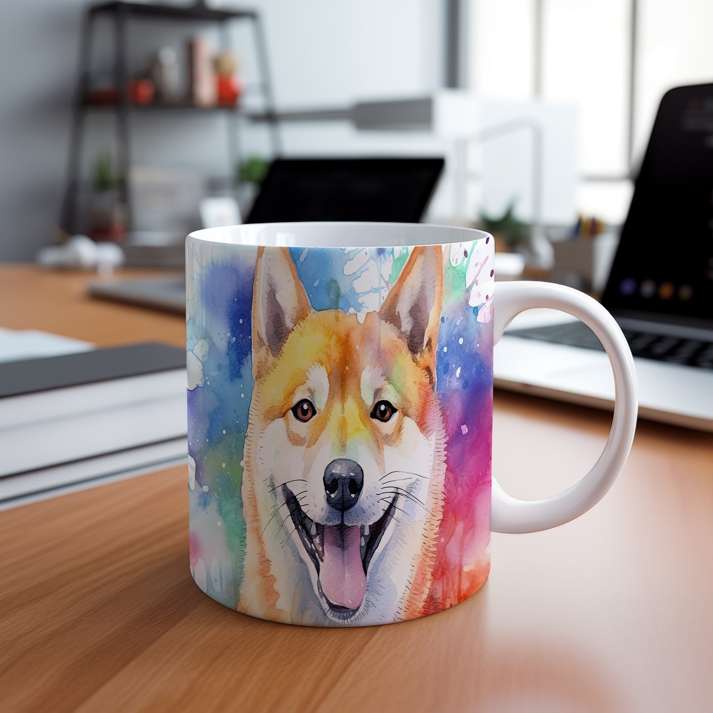 Hrnek s veselým obličejem shiba inu