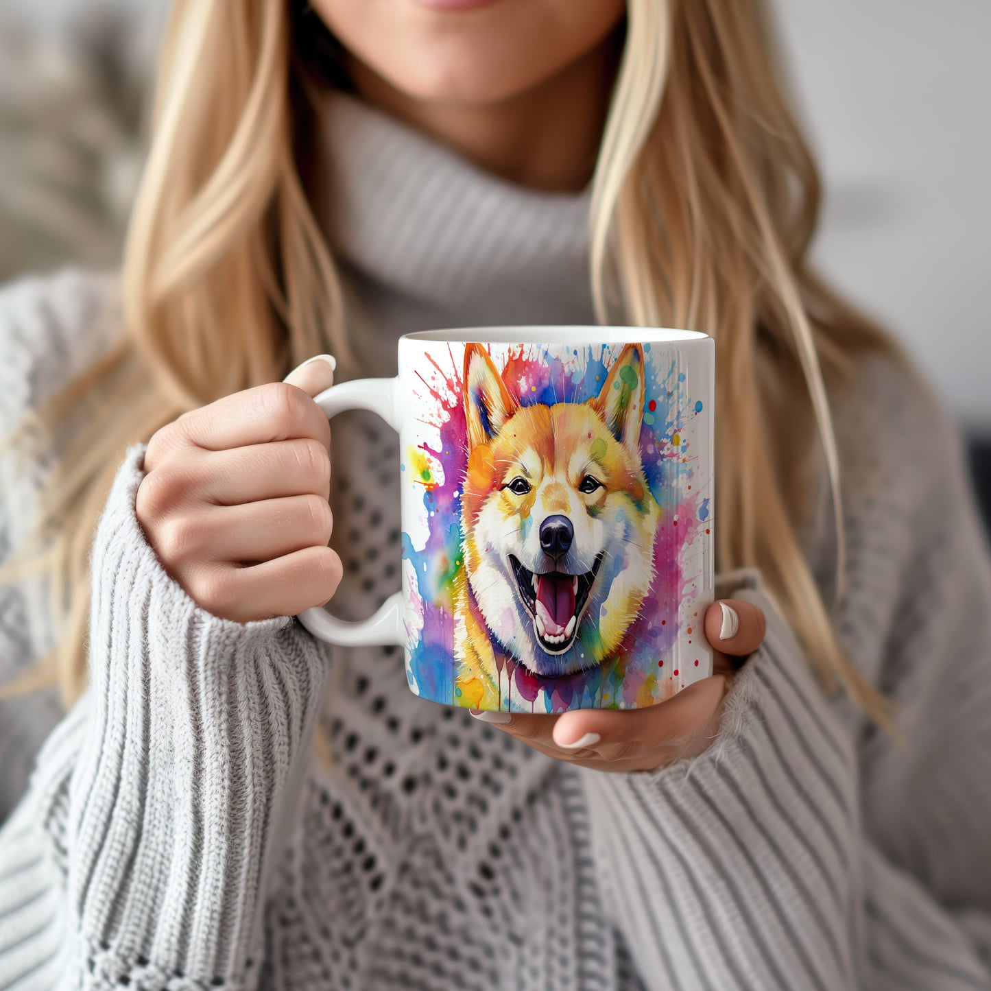 Hrnek se šťastným shibainu a barevnou explozí