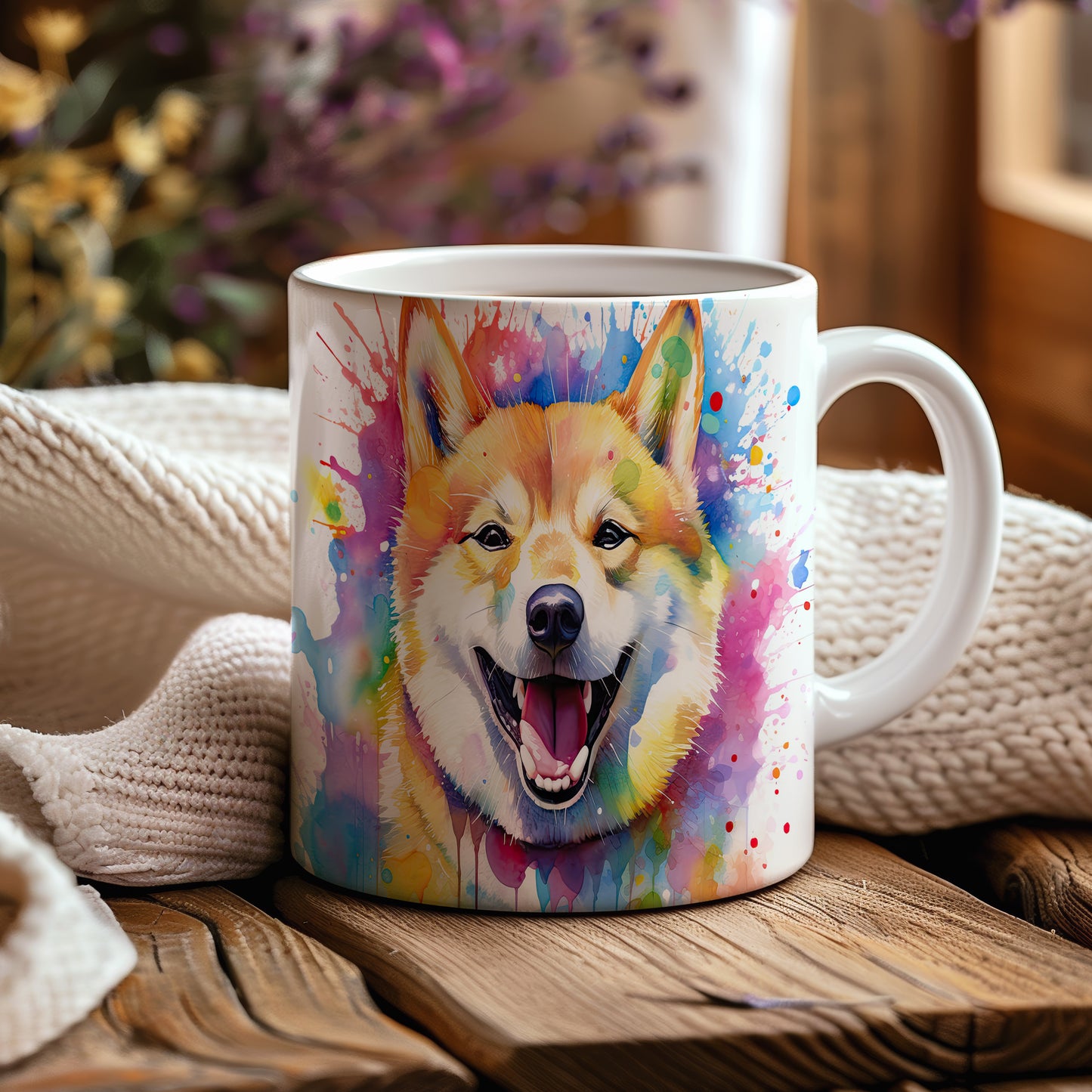 Hrnek se šťastným shibainu a barevnou explozí