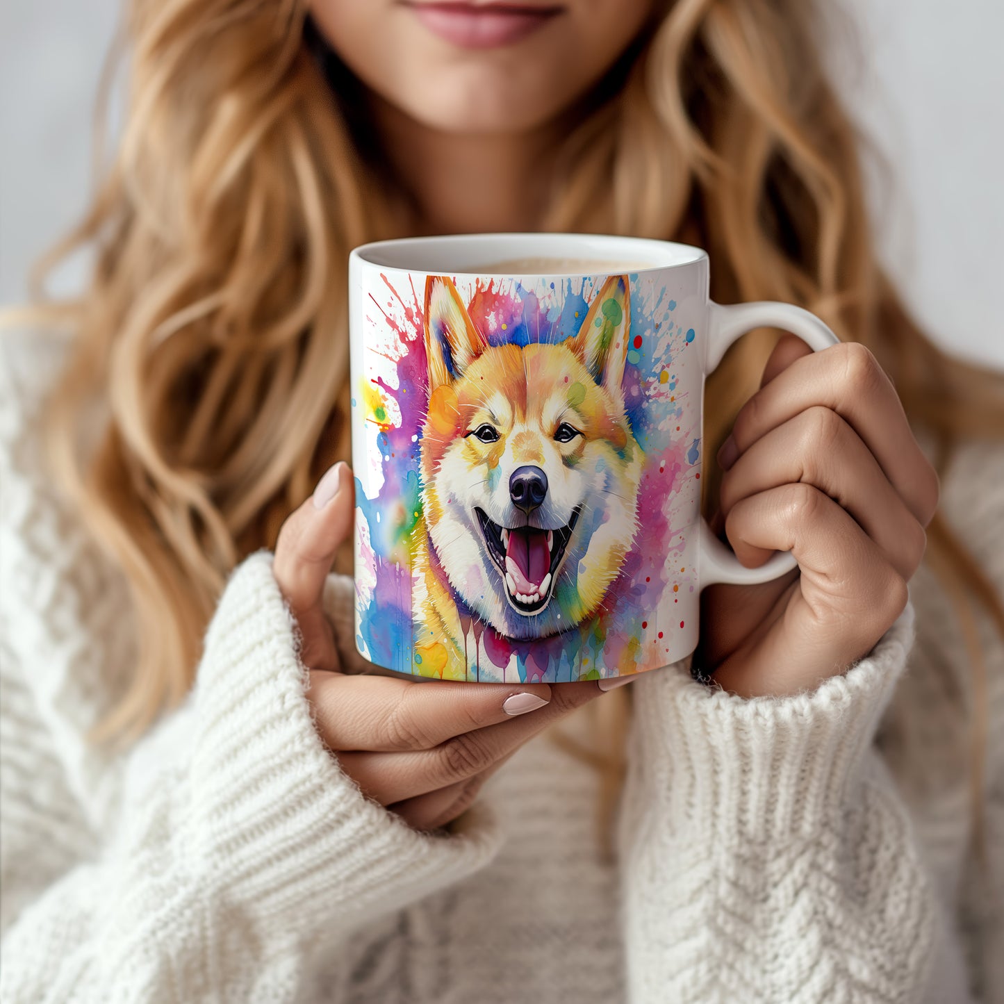 Hrnek se šťastným shibainu a barevnou explozí
