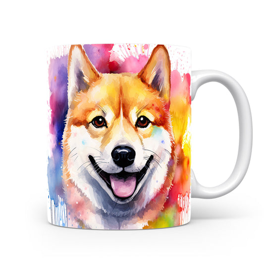 Hrnek s veselým shibainu a duhovým pozadím