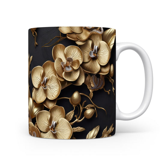 Hrnek s elegantními zlatými orchidejemi