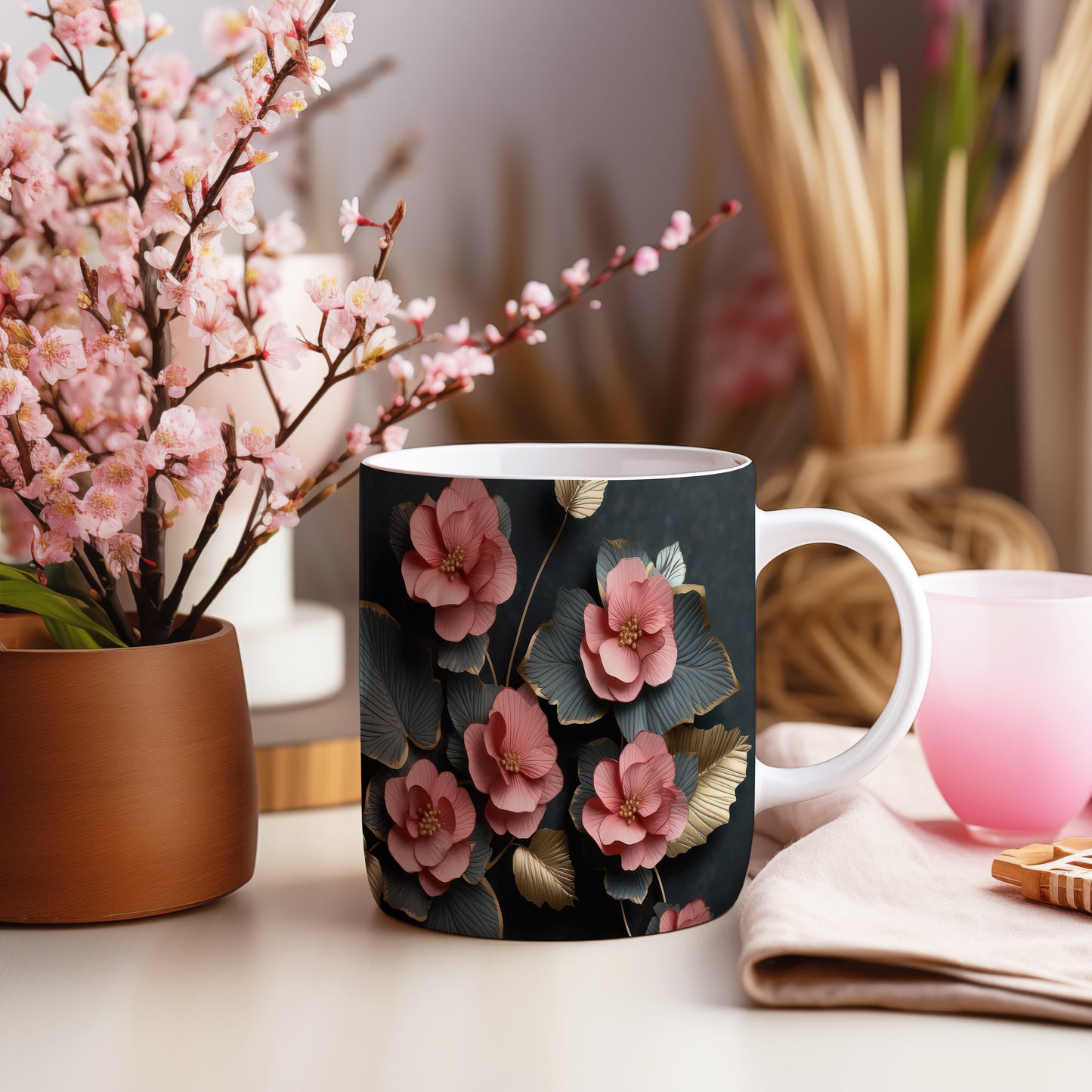 Hrnek s květinami v elegantním designu