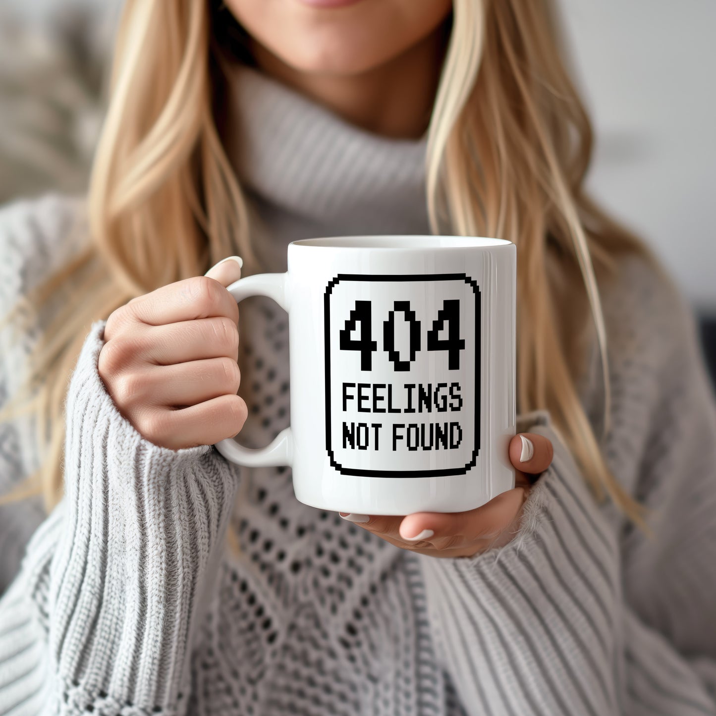 Hrnek s vtipným nápisem – 404 FEELINGS