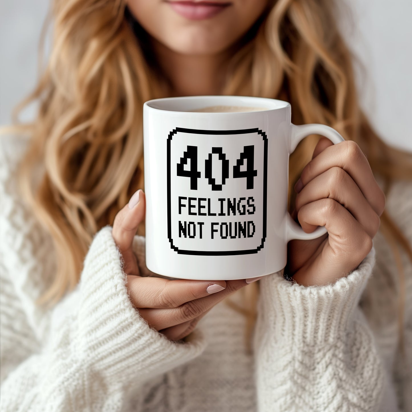 Hrnek s vtipným nápisem – 404 FEELINGS