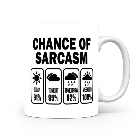 Hrnek s vtipným nápisem – Chance of Sarcasm