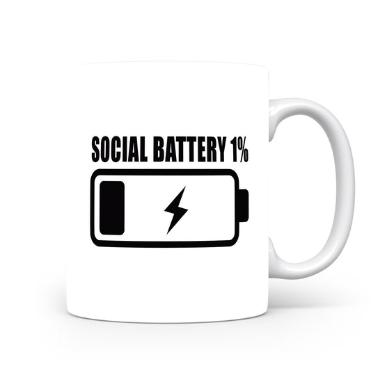 Hrnek s vtipným nápisem – SOCIAL BATTERY