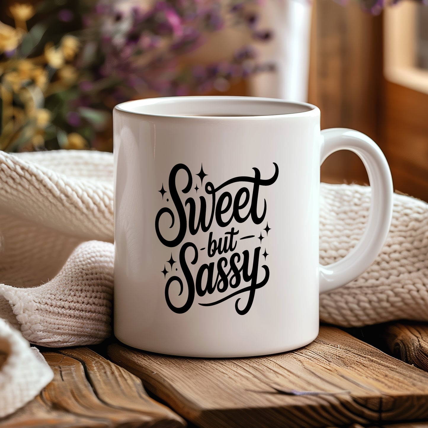 Hrnek s vtipným nápisem – Sweet but Sassy