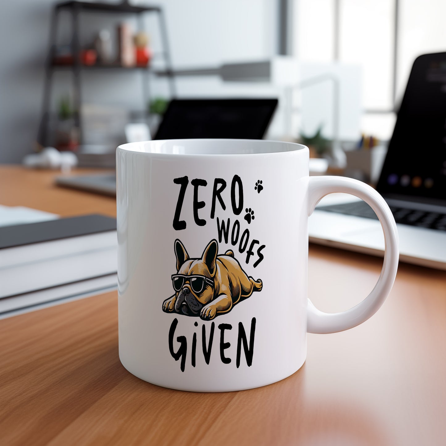 Hrnek s vtipným nápisem – ZERO WOOFS