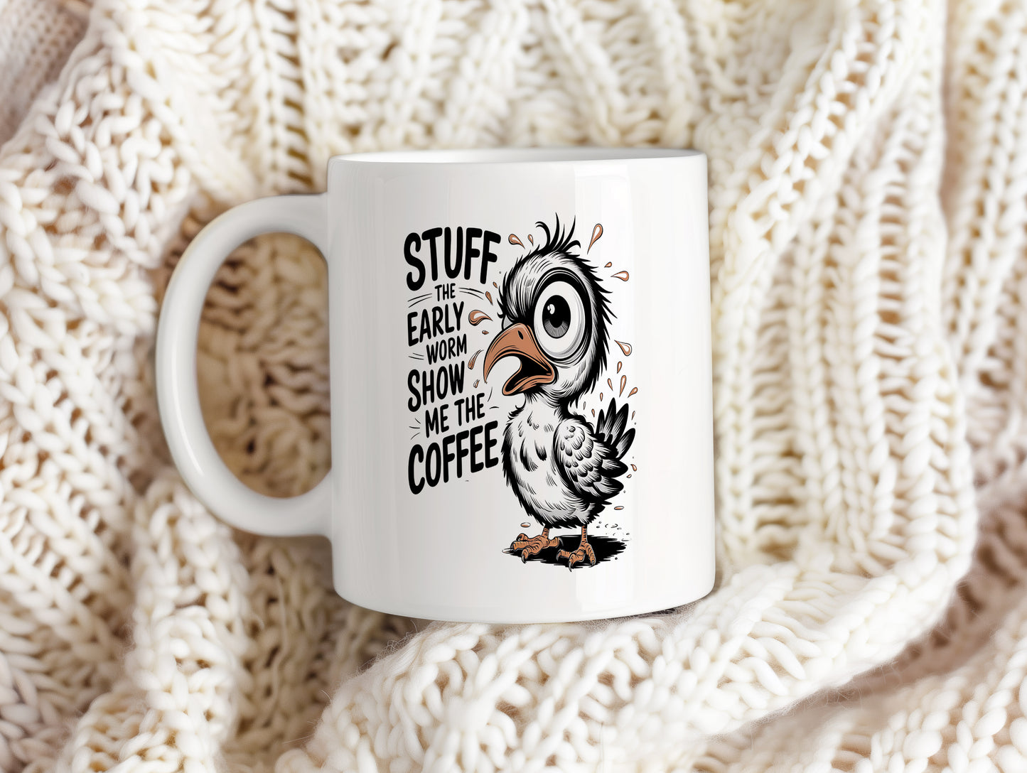 Hrnek s vtipným nápisem – STUFF THE EARLY WORM