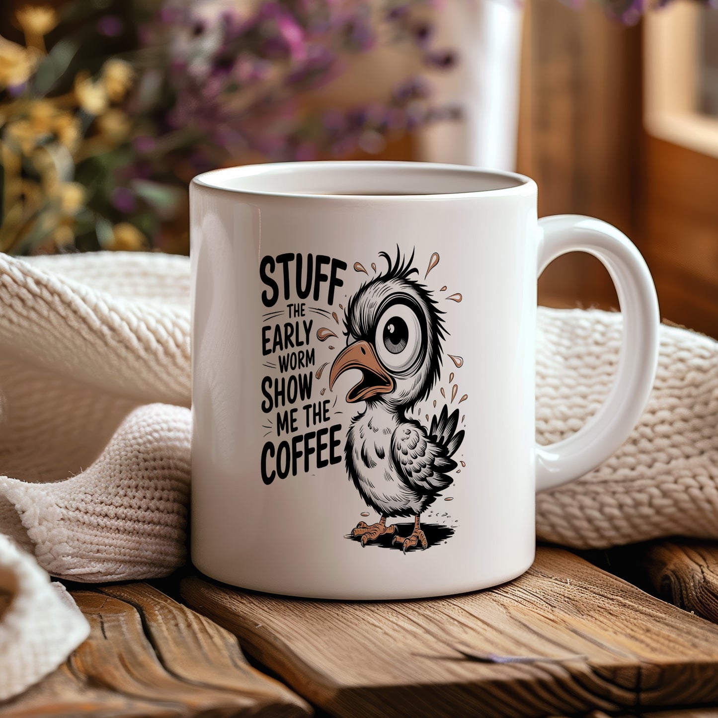 Hrnek s vtipným nápisem – STUFF THE EARLY WORM