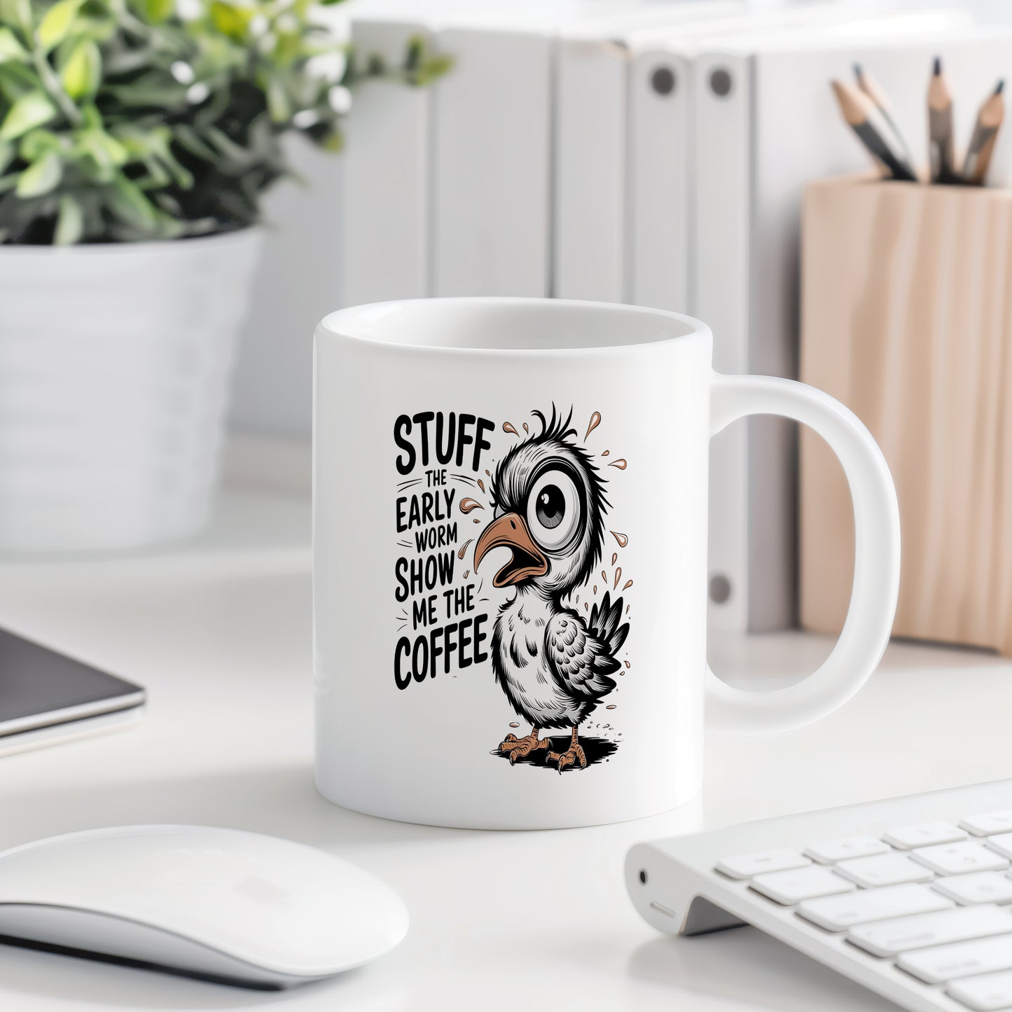Hrnek s vtipným nápisem – STUFF THE EARLY WORM
