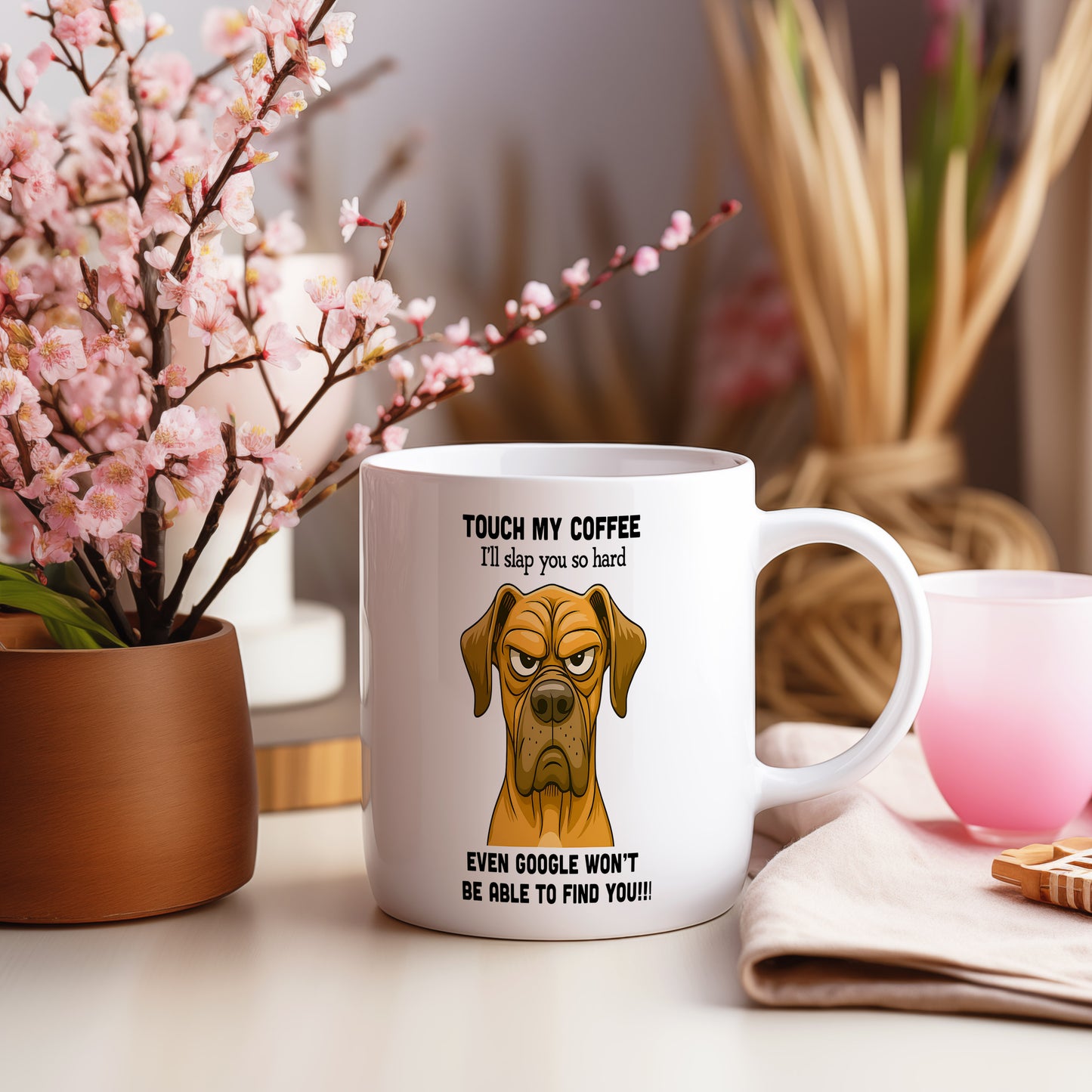 Hrnek s vtipným nápisem – TOUCH MY COFFEE