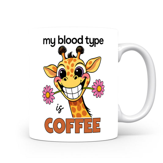 Hrnek s vtipným nápisem – my blood type
