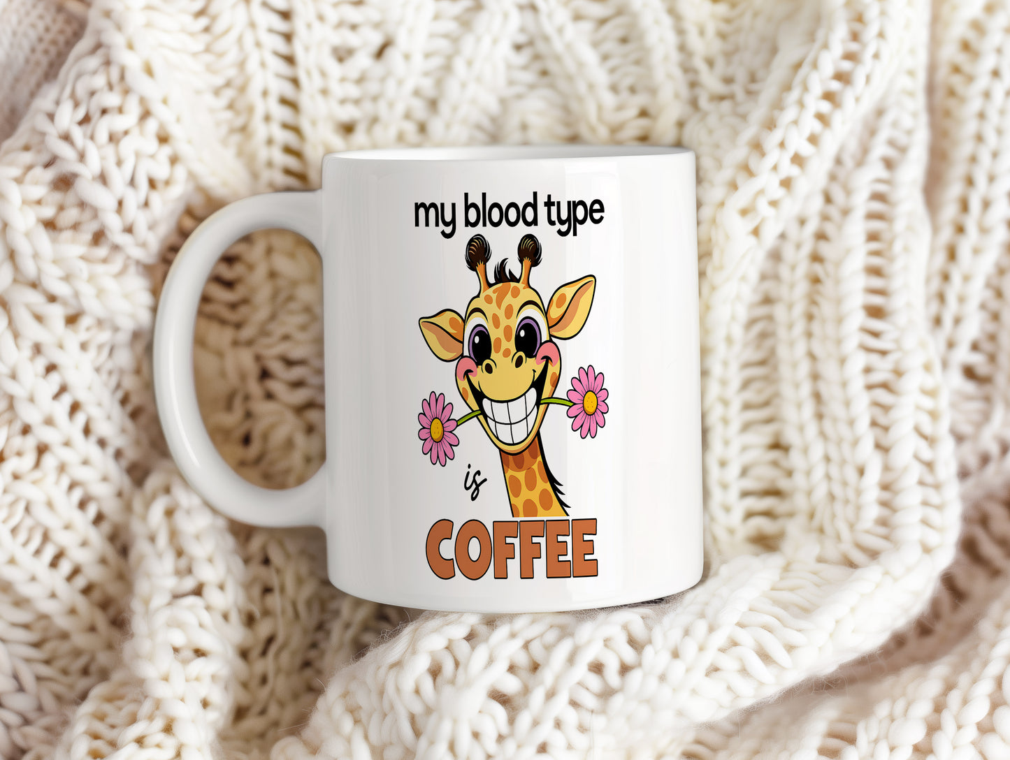 Hrnek s vtipným nápisem – my blood type