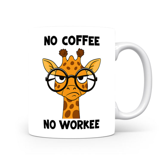 Hrnek s vtipným nápisem – NO COFFEE – žirafa s brýlemi