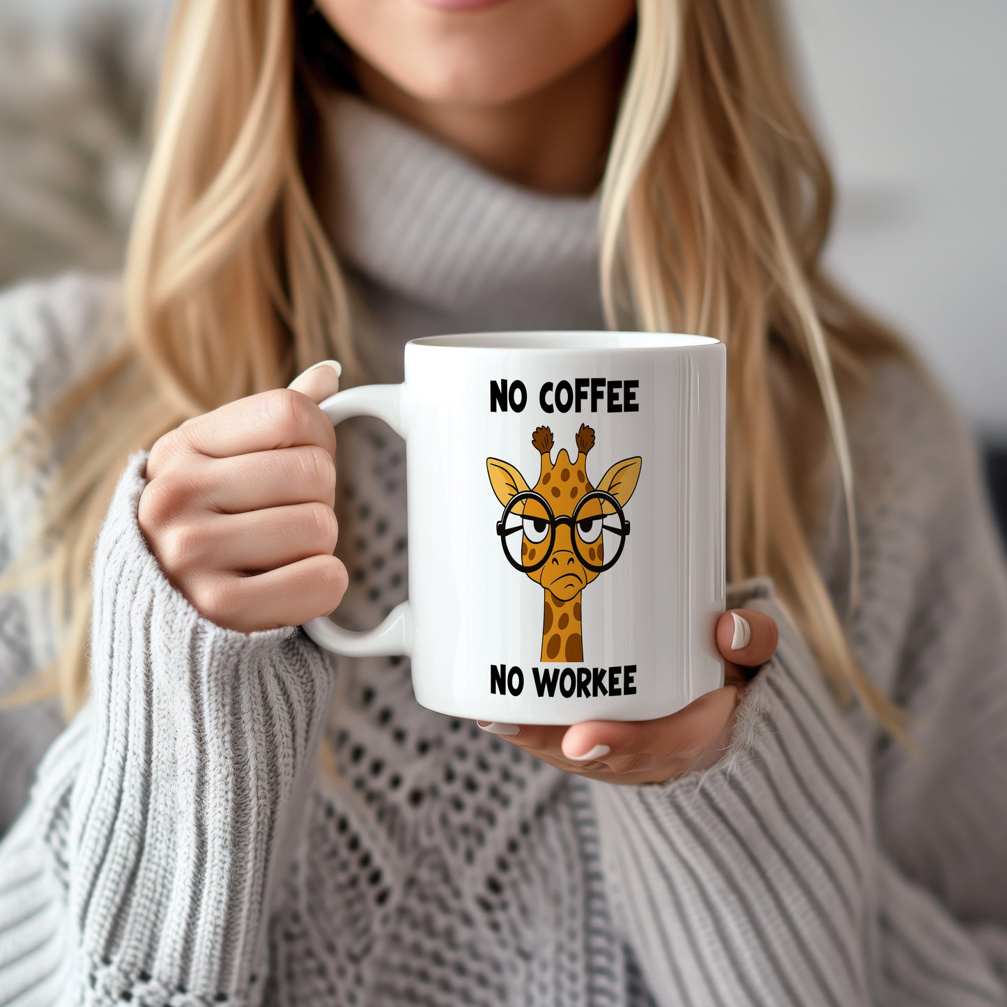 Hrnek s vtipným nápisem – NO COFFEE – žirafa s brýlemi