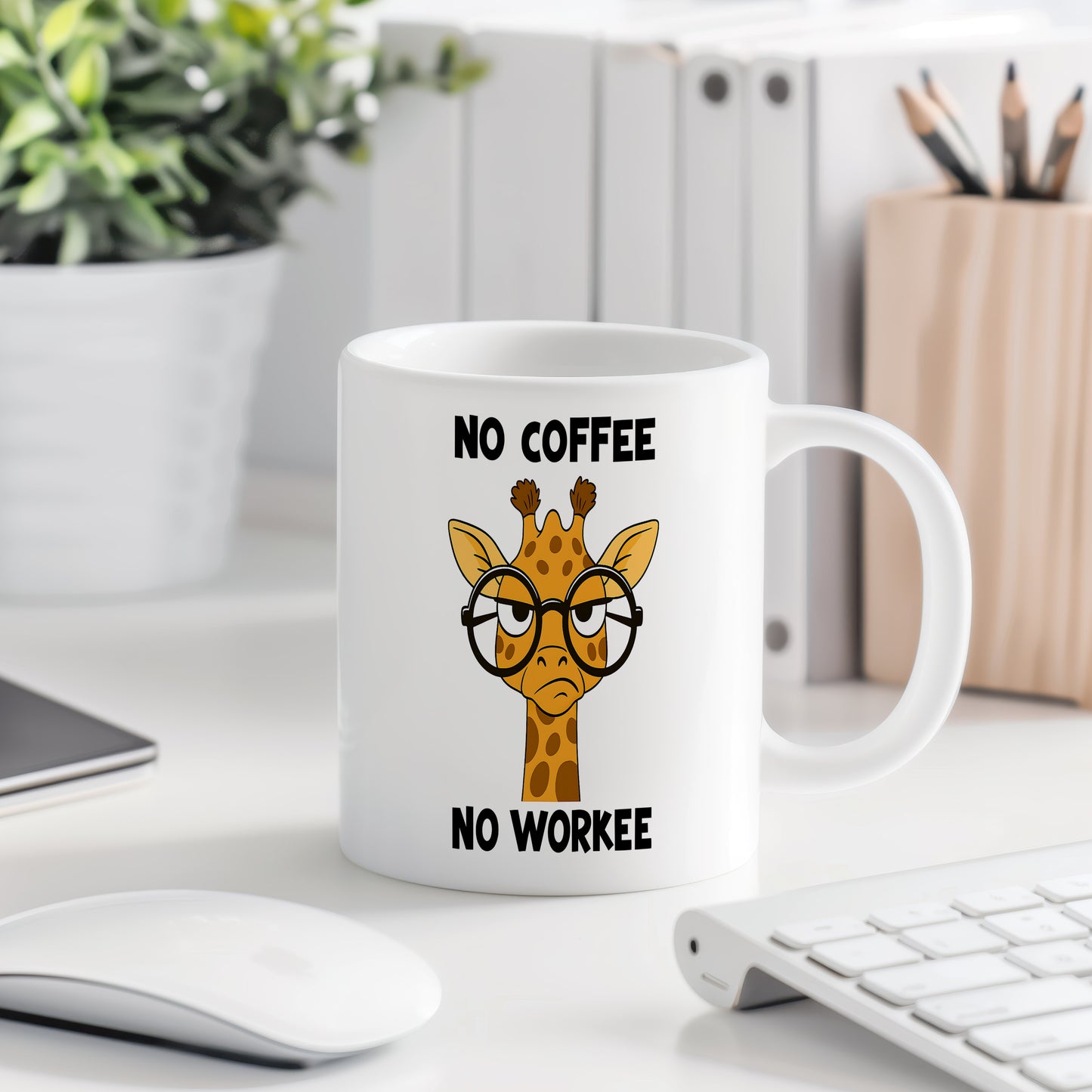 Hrnek s vtipným nápisem – NO COFFEE – žirafa s brýlemi