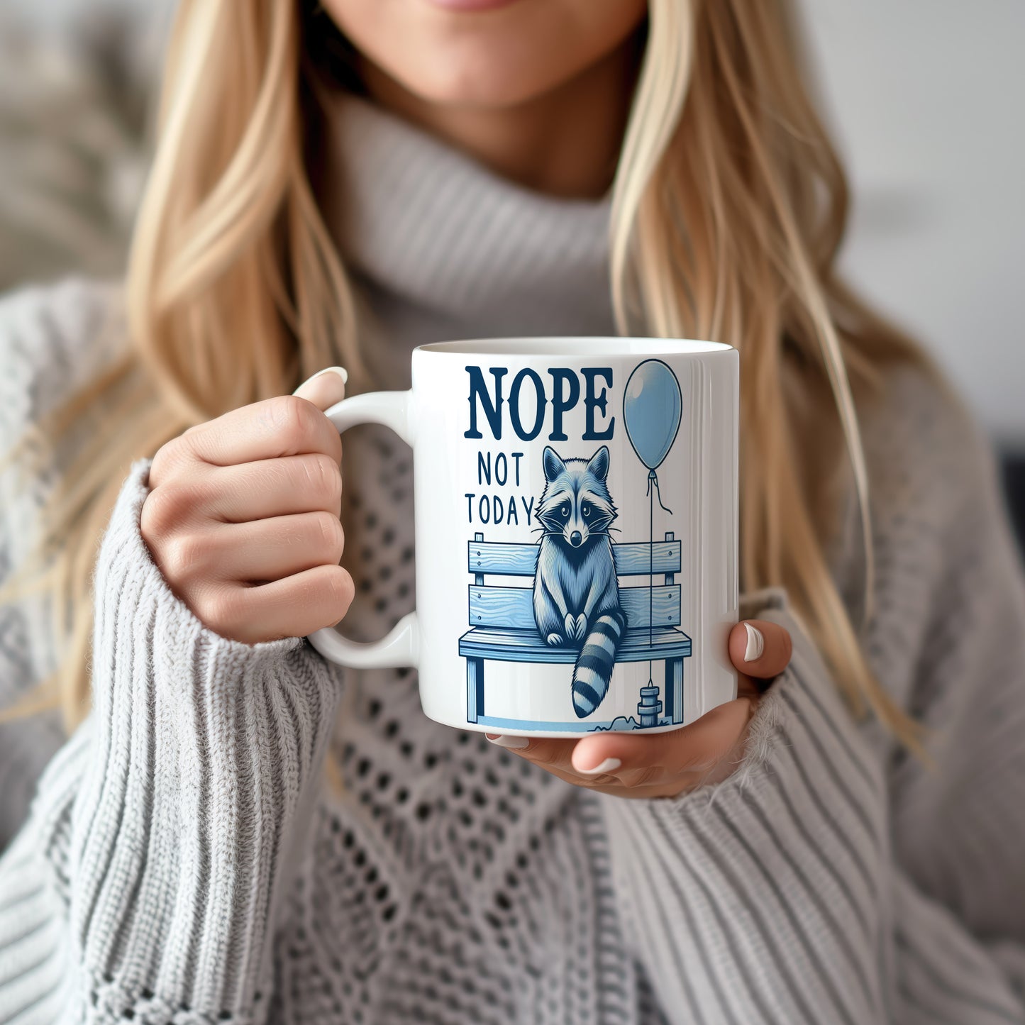 Hrnek s vtipným nápisem – NOPE – modro-bílý motiv