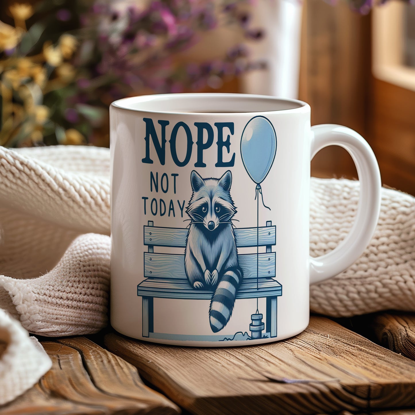 Hrnek s vtipným nápisem – NOPE – modro-bílý motiv