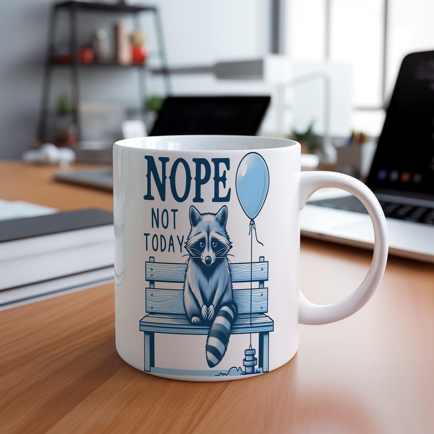 Hrnek s vtipným nápisem – NOPE – modro-bílý motiv