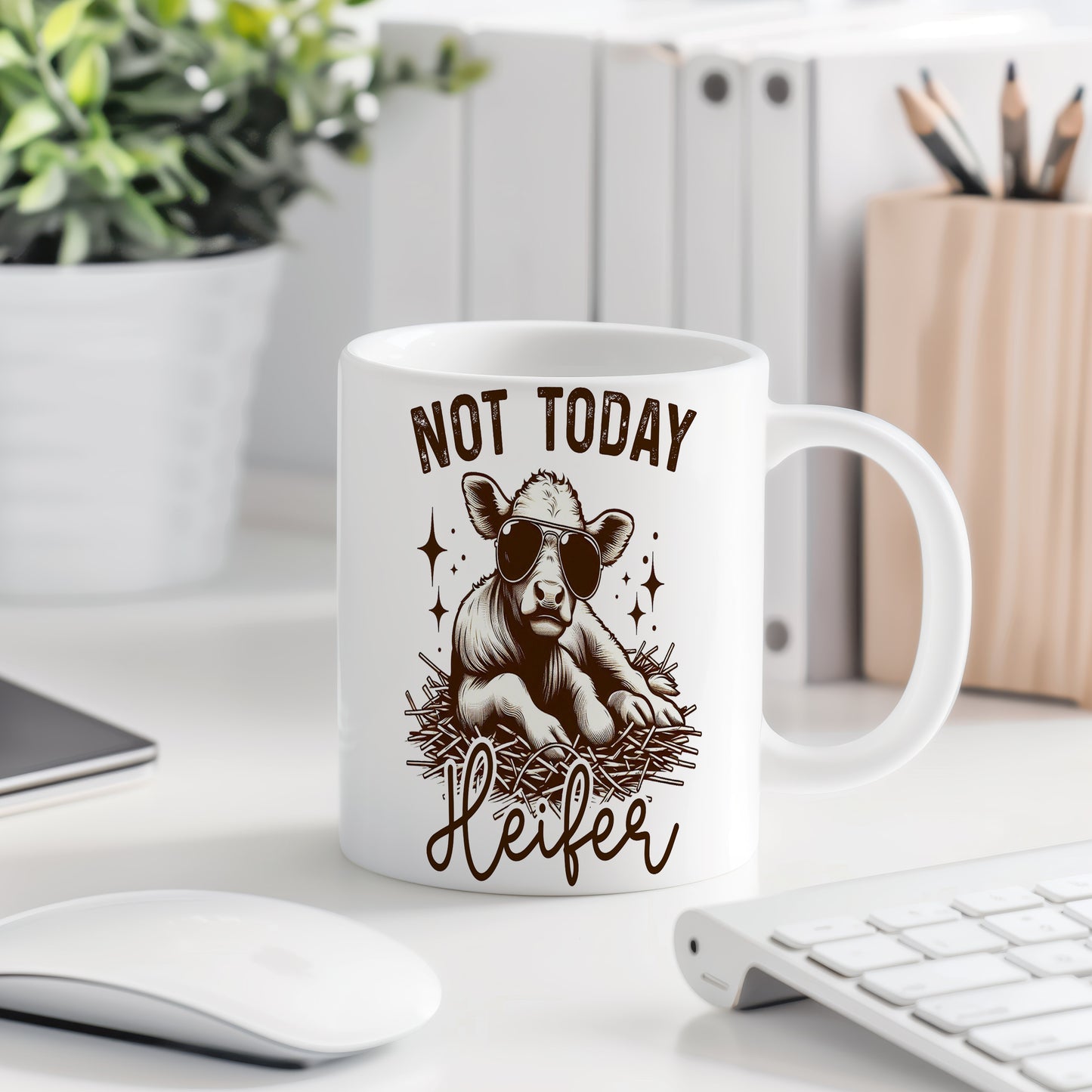 Hrnek s vtipným nápisem – NOT TODAY – černobílý motiv
