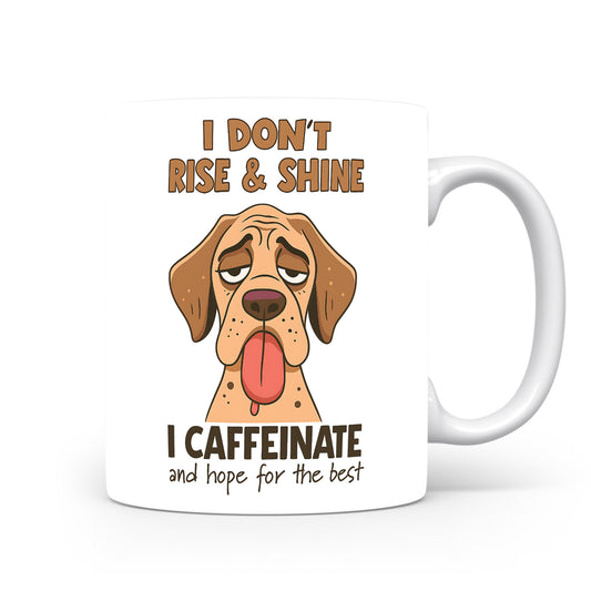Hrnek s vtipným nápisem – I DON'T RISE & SHINE