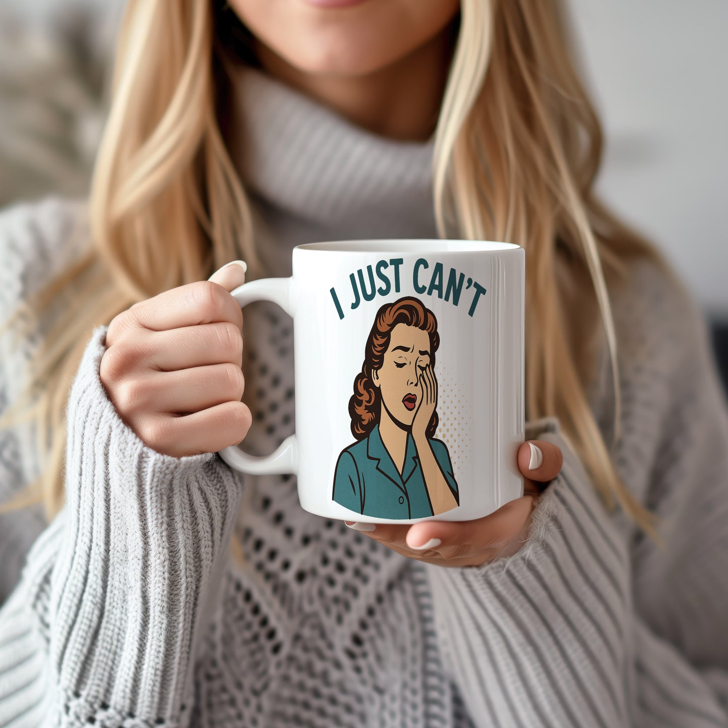 Hrnek s vtipným nápisem – I JUST CAN'T