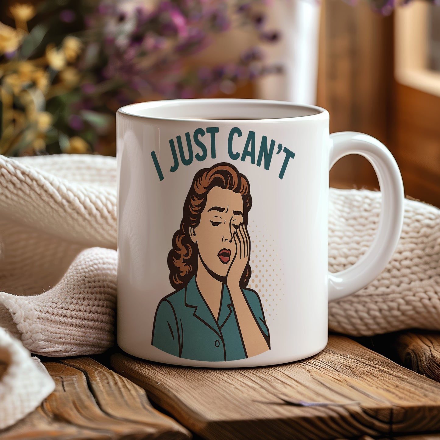 Hrnek s vtipným nápisem – I JUST CAN'T