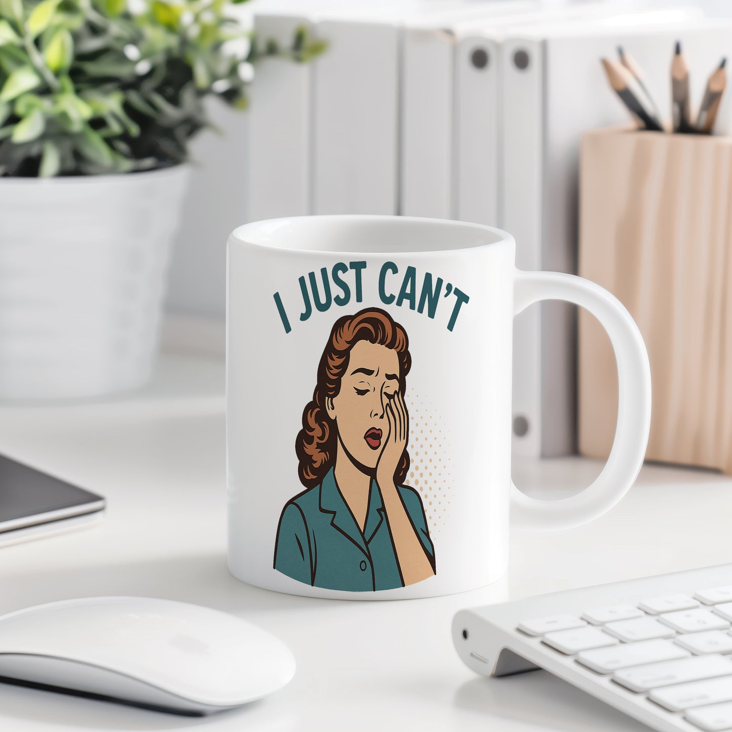 Hrnek s vtipným nápisem – I JUST CAN'T